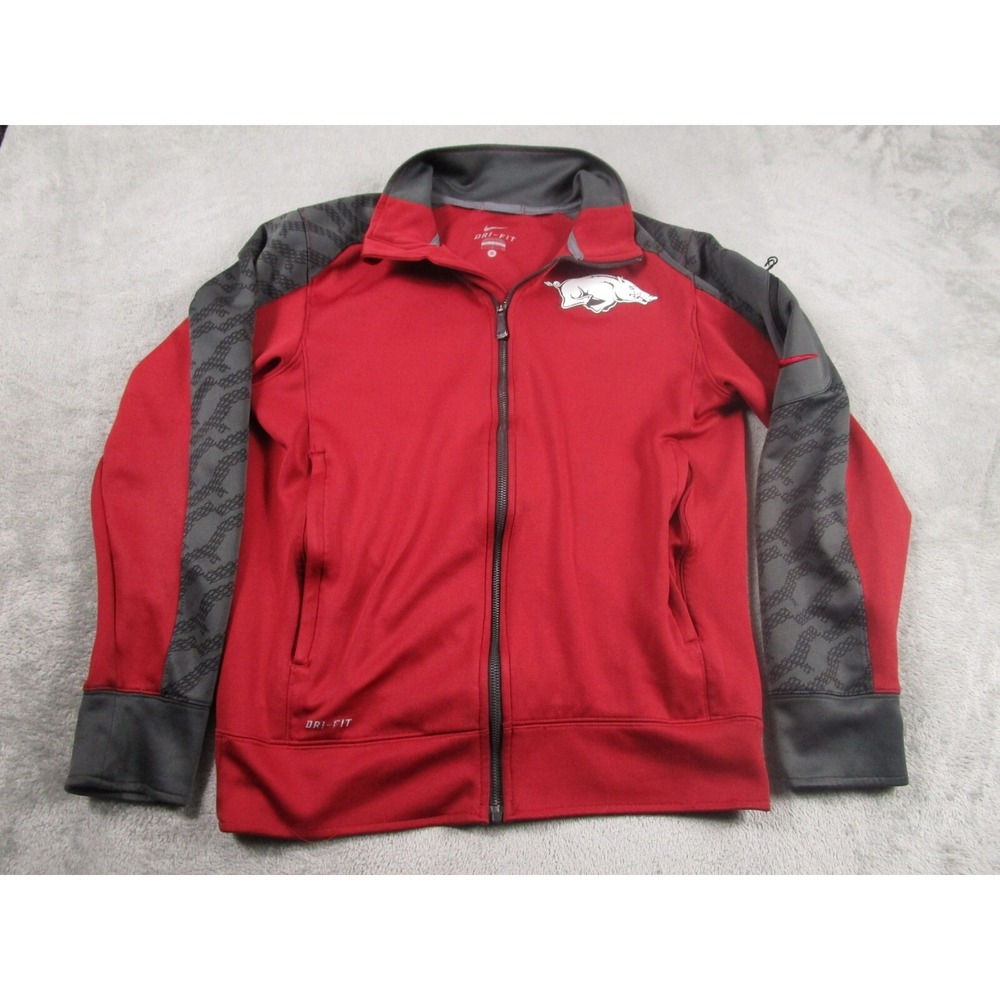 Arkansas Razorbacks Jacket Mens Small Red Nike Dri Fit Pockets Full Zip